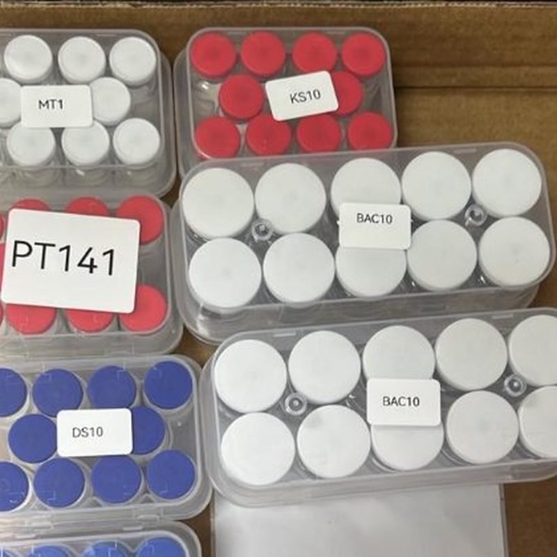 Sealed and labeled peptide vials